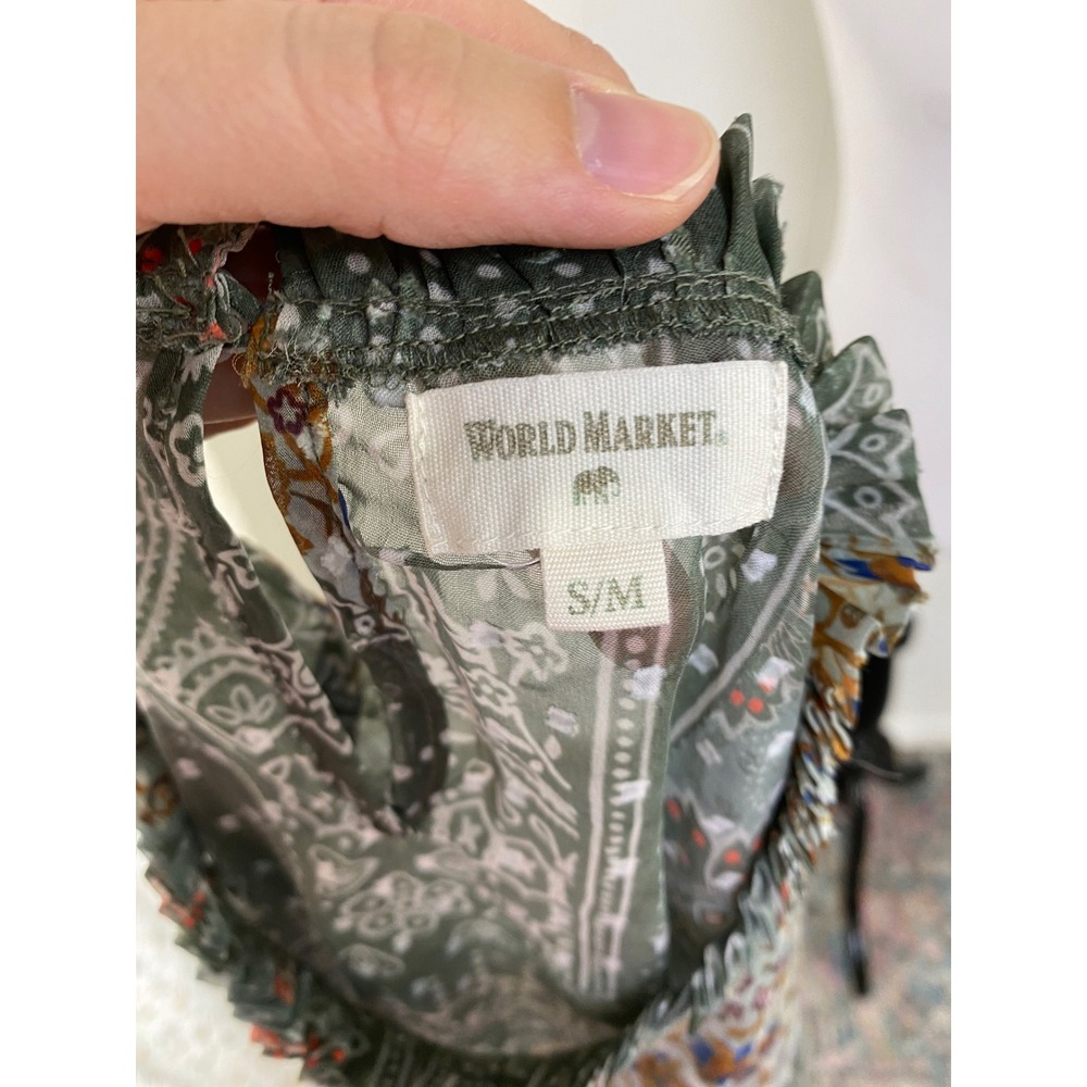 World‎ Market Green Patchwork Paisley Floral Sheer Blouse Long Sleeve Top Sz S/M - Picture 8 of 10